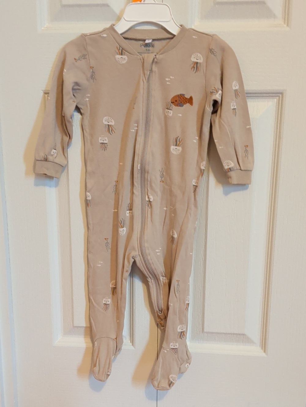 Pekkle Beige Jellyfish & Fish Zip Footed One-Piece